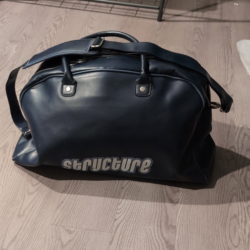 Vintage Structure Vinyl Overnight Bag Blue